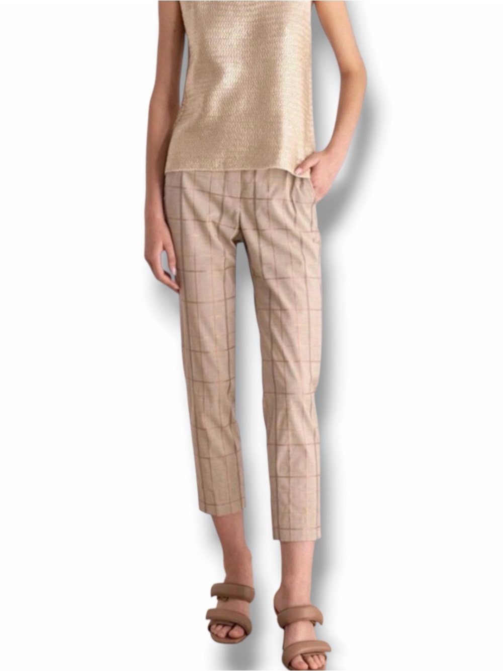 Peserico Plaid Wool Blend Trousers Metallic Thread Size 40 US 4